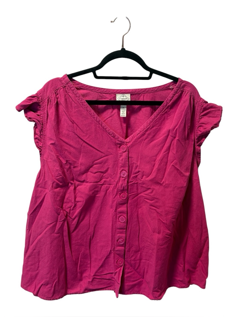 St. John's Bay Fuchsia Button-Front V-Neck Blouse